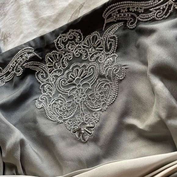 Y2K Beaded Silk Ombré Grey Babydoll Top 6 Medium Fairycore Feminine Dainty Boho - Picture 2 of 8